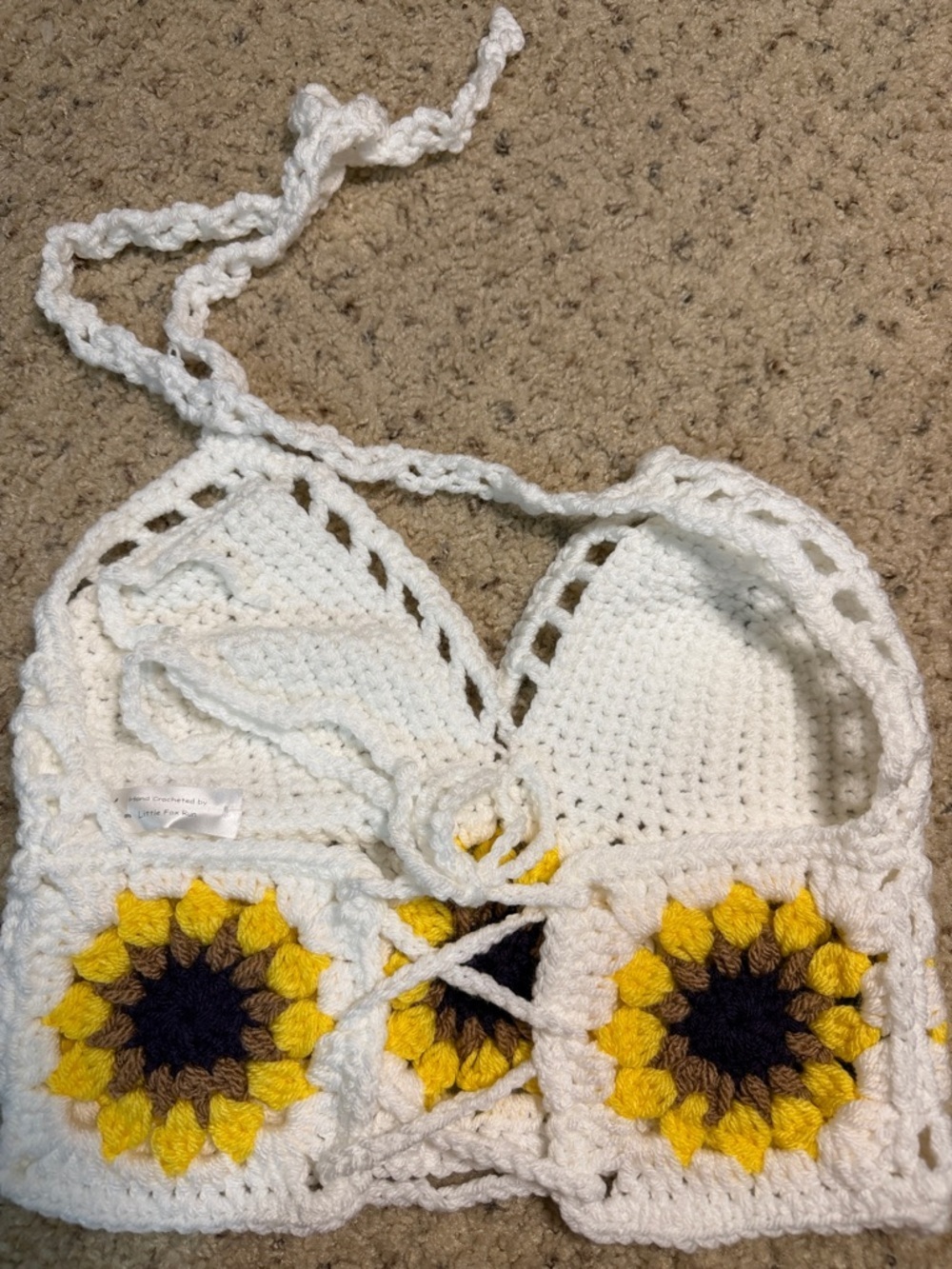 Hand Crochet by Little Fox Run White Crochet Sunflower Bralette size small NWOT - Picture 2 of 5